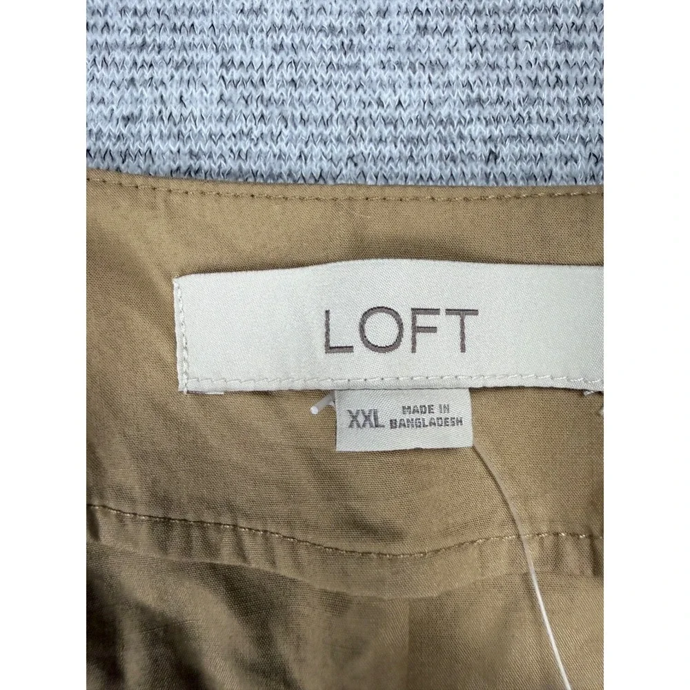 LOFT Women XXL Tan Khaki Cotton V-Neck Peplum Button Front Puff Sleeve Blouse